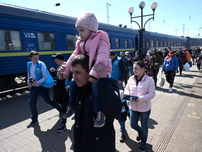 Evacuees from Zaporizhzhia region at the railway station of the western Ukrainian city of Lviv. Picture: AFP