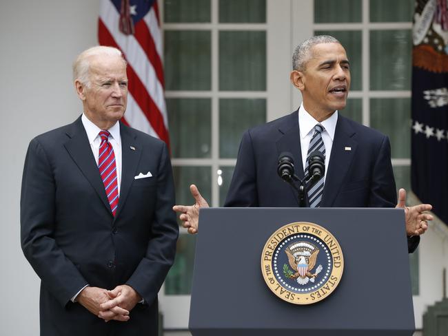 President Obama, accompanied by Vice President Biden, addressed the American public from the White House Rose Garden. Picture: AP Photo/Pablo Martinez Monsivais