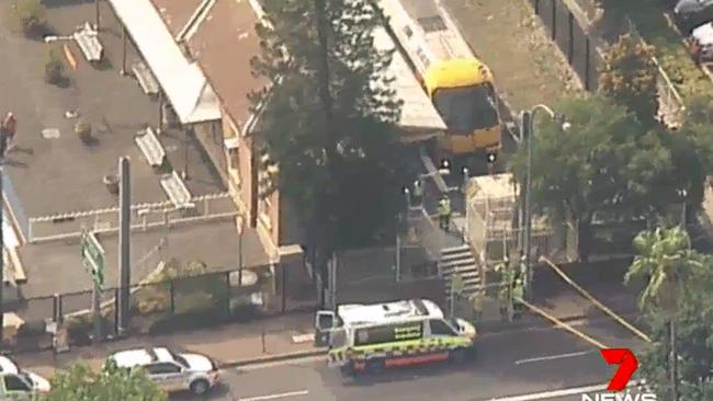 The train at Richmond Station shortly after it crashed into buffer. Picture: Seven News