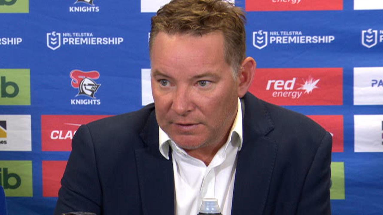 NRL 2023: Adam O’Brien press conference, Newcastle Knights, Roosters loss, halftime spray, what did he say, Kalyn Ponga