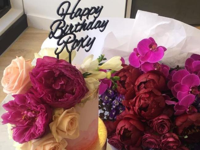 Roxy Jacenko posted this picture on Instagram of the flowers and cake she received for her birthday.