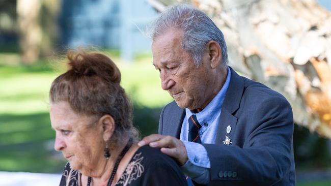 Arthur and Helen Macarounas at Eastern Suburbs Memorial Park, NSW.  Friday 26th October 2018. Arthur and Helen lost their son in action 31 years ago. Today was a memorial service for police lost in action. (AAP Image/Jordan Shields)