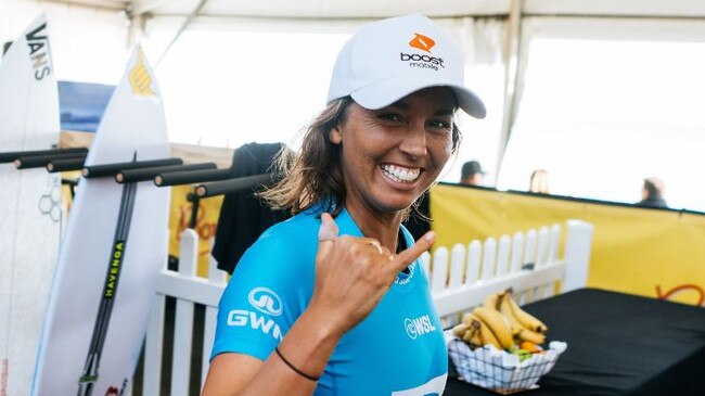 Sally Fitzgibbons at the Gold Coast Pro after winning through the quarters of the Gold Coast Pro