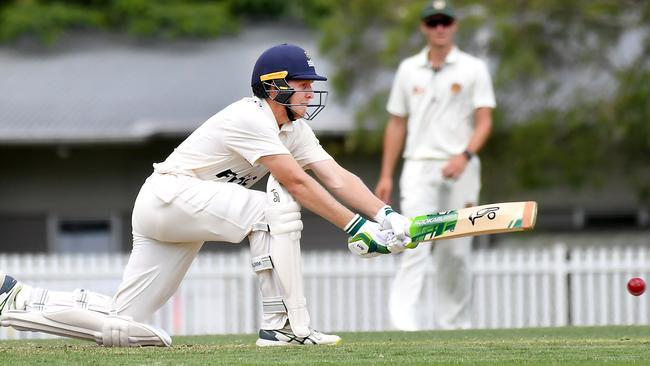 UQ batsman Bryce Street Cricket action between UQ v Redlands Saturday December 17, 2022. Picture: John Gass
