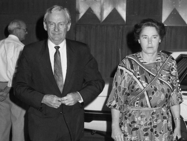 Political figure Bill Hayden and wife Dallas in 1988. Mrs Hayden was arrested in 1987 for taking $66 worth of cosmetics from a city store but charges were dropped after medical records were produced