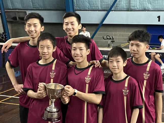 Haileybury’s winning badminton team. From L-R, Kevin Dai, Mike Gao, Arvin Jiao, Evan Rusli, Jason Gao, Erik Rusli. Picture: Supplied.