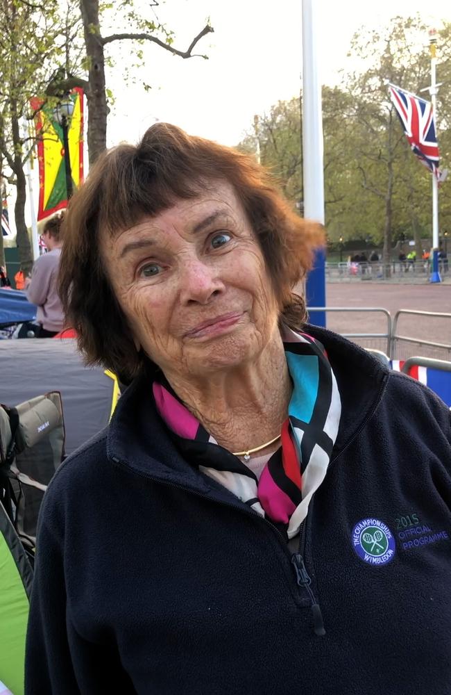 Carleen Quirk, 80, from Australia is camping out at London’s famous Mall ahead of the Coronation.