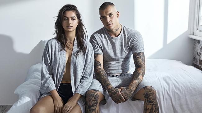 Dustin Martin and Maia Cotton in the ComfyLivin’ sleepwear range.