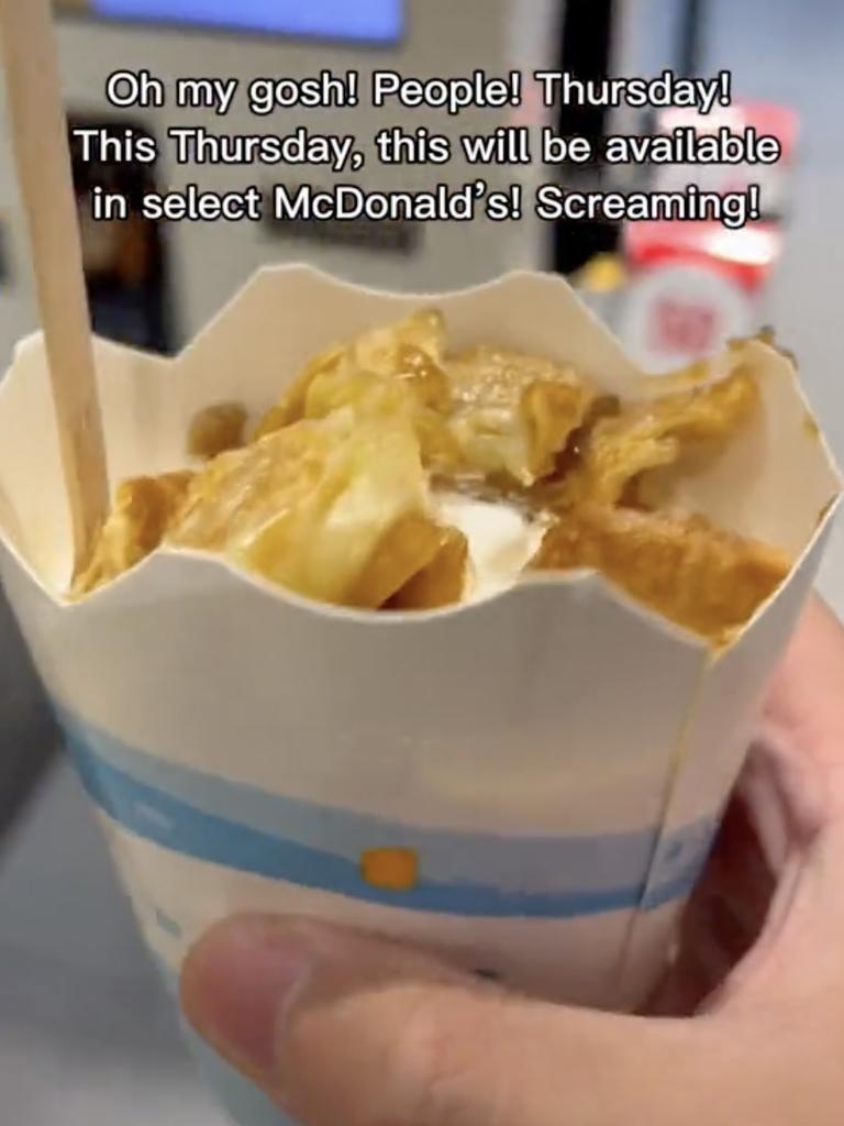 The McFlurry contains caramel and pieces of the creme brulee pie. Picture: TikTok/@adrianwidjy.