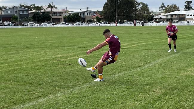 Isaac Morris converting for the Shellharbour Sharks. Photo: Kevin Merrigan