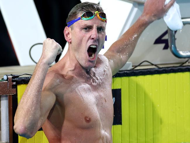 Brenden Hall of Queensland celebrates winning the men’s Multi Class 400m Freestyle Final. Picture: Quinn Rooney/Getty Images