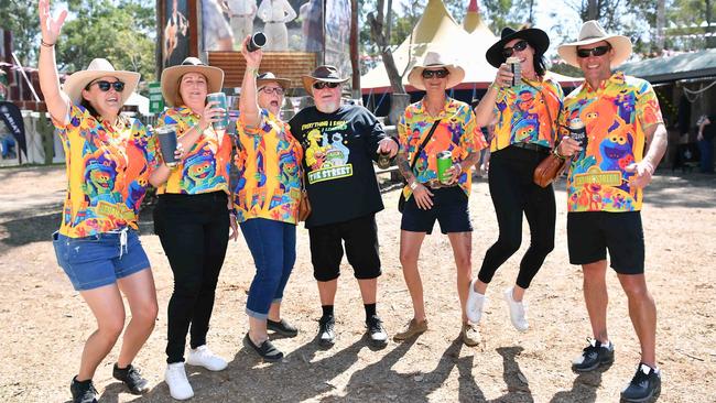 Emily Willett, Naomi Burness, Helen Wyvill, Cliff Wyvill, Alex Otago, Kaylie Bailey, Scott Bailey at the Gympie Muster. Picture: Patrick Woods.