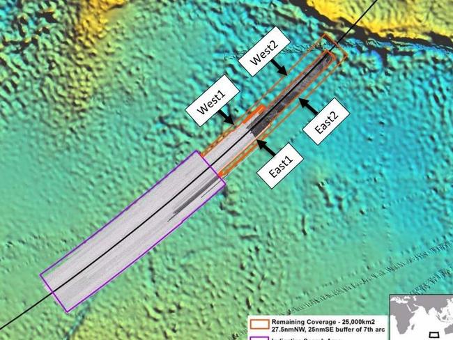 Four quarters of the proposed search area are identified. Picture: ATSB