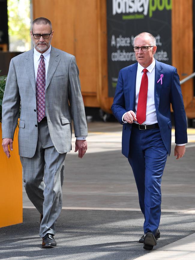 Mr Spotts, left, with former Premier Jay Weatherill at the Tonsley Innovation District at Clovelly Park in Adelaide, Thursday, March 8, 2018. Picture: David Mariuz