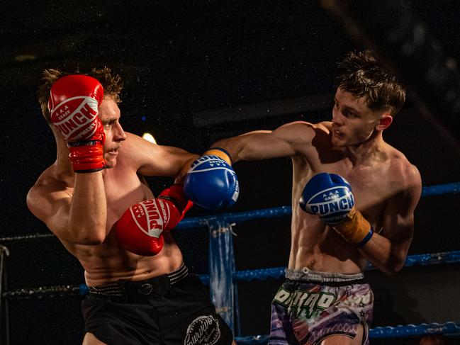 Jesse Clarke and Matty Clarke trade blows in the Elite Fight Series main event. Picture: Emily Barker