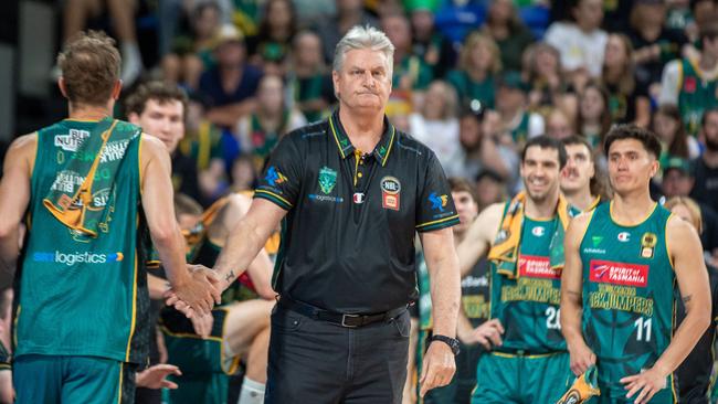 HOBART, AUSTRALIA - JANUARY 5: Tasmania JackJumpers head coach Scott Roth during the round 15 NBL match between Tasmania Jackjumpers and South East Melbourne Phoenix at MyState Bank Arena, on January 5, 2025, in Hobart, Australia. (Photo by Linda Higginson/Getty Images)