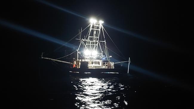 Marine Rescue NSW volunteers had a massive win after saving two people when their fishing trawler quickly filled up with water and sank near Lennox Head about 3am on November 10, 2024. Picture: Supplied