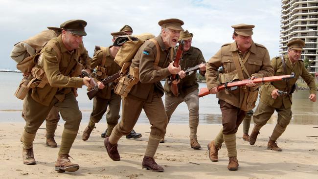 PMen rehearse the re-enactment of the Gallipoli landings at Tweed Heads. Picture: Mike Batterham