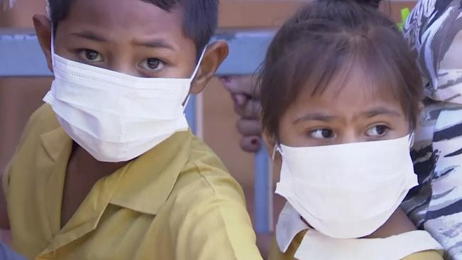 Samoa closed all its schools, 2019, banned children from public gatherings and mandated that everybody get vaccinated after declaring an emergency due to a measles outbreak. Picture: TVNZ via AP