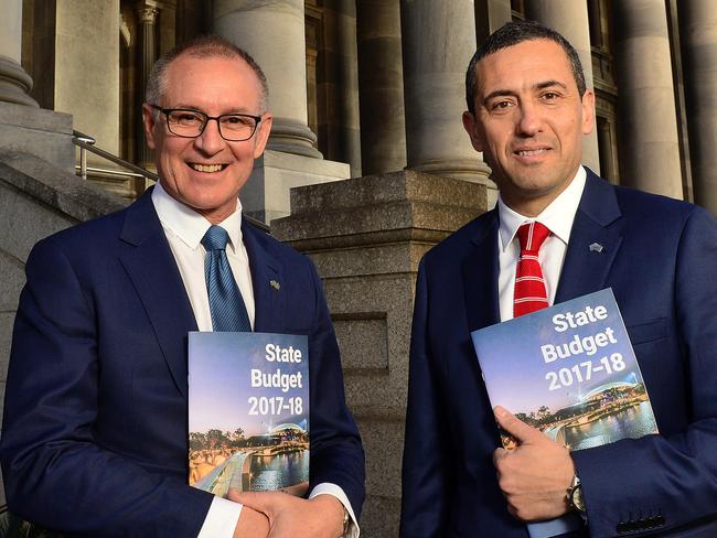 21/6/17. Premier of SA Jay Weatherill with Treasurer Tom Koutsantonis and the State Budget 2017-18Pic: Keryn Stevens