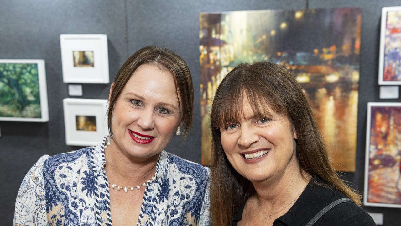 Bre Ziesemer (left) and Sandra Schwennesen at Fairholme Open Art Prize FACETS exhibition, Friday, May 10, 2024. Picture: Kevin Farmer