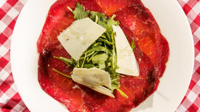 Supplied Editorial Beef bresaola, parmesan, rocket at Ruby Red Flamingo, North Adelaide