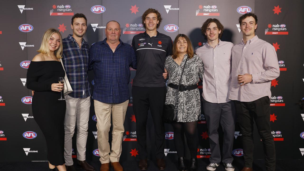 Aaron Cadman with his family and friends at the draft. Picture: Daniel Pockett/AFL Photos