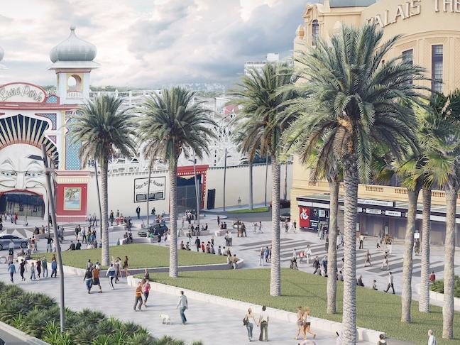 An artist’s impression of the revamped Palais Theatre forecourt.