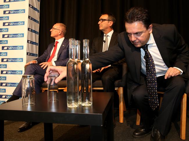 02/02/18 State Premier Jay Weahtherill, State Liberal Leader Steven Marshall and SA Best Leader Nick Xenophon at the SA Press Club political leaders debate at the Grand Chancellor Hotel in the city. photo Calum Robertson