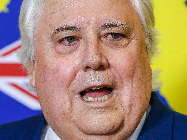 Federal Leader of the United Australia Party Clive Palmer addresses the media during a press conference in Townsville, Thursday, April 18, 2019. Former rugby league player Greg Dowling has been named as the candidate for Clive Palmer's political party in the Townsville seat of Herbert. (AAP Image/Michael Chambers) NO ARCHIVING