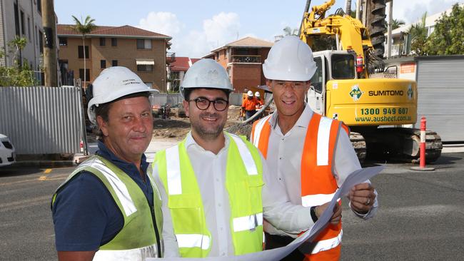 Project Manager Alan Irwin, Joint Managing Director Evan Raptis, and Operations Manager Graeme Fenton at the site of The Gallery. Picture Glenn Hampson