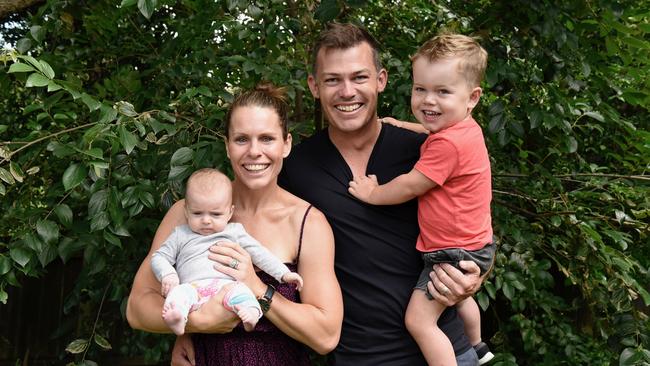 Jess and Peter Low with Cooper, 3, and little sister Jersey.