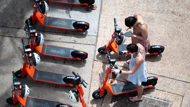 Neuron e-scooters are only allowed within Darwin city and as far north as Fannie Bay, while e-bikes are permitted to go out to most suburbs. Picture: Che Chorley