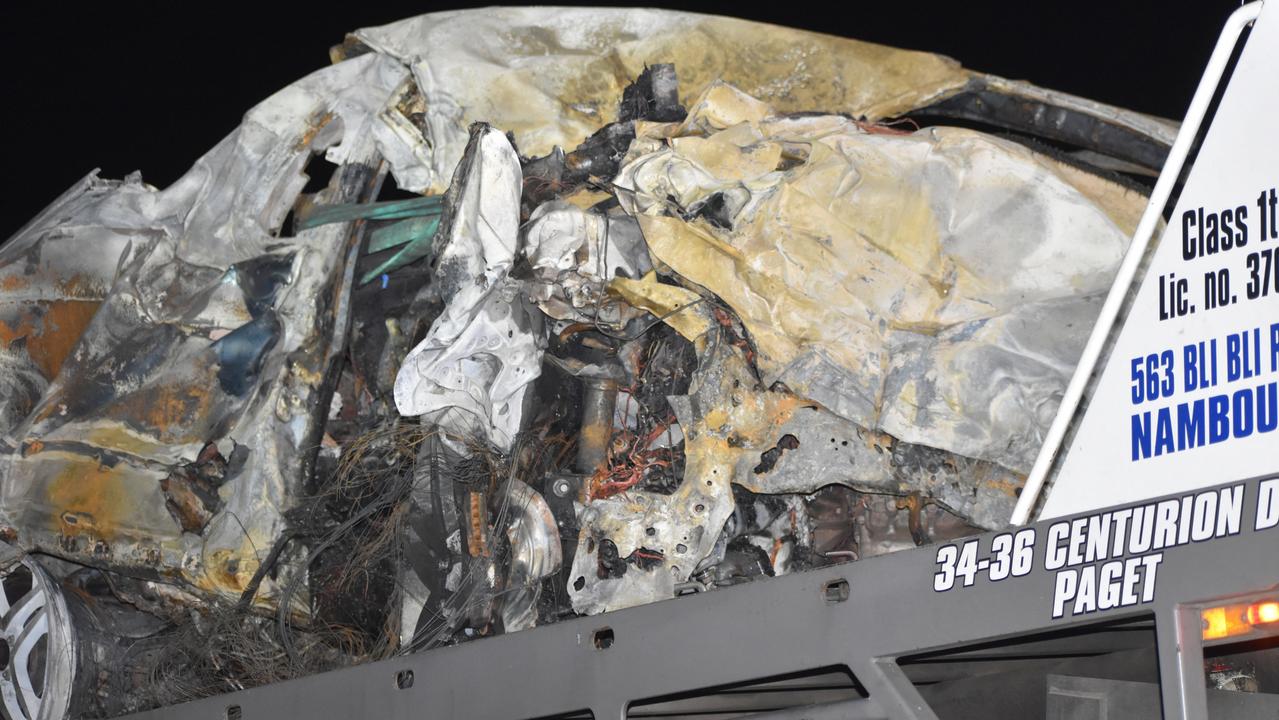 The wreckage of a tragic crash on the Bruce Highway north of Koumala that took the life of a Mackay man on February 4, 2022. Picture: Lillian Watkins