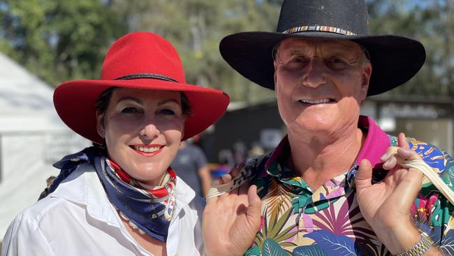 Sally Dixon and Neville Brunton, from Cairns, enjoy day one of the 2024 Gympie Muster, at the Amamoor State Forest on August 22, 2024.