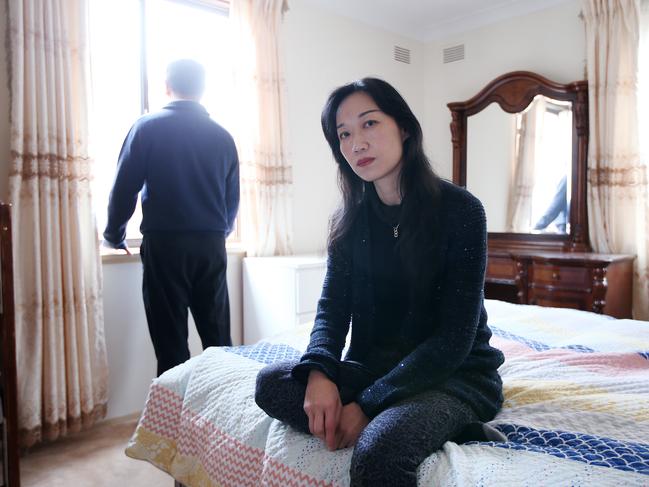 Nicole Li and husband Neil Huang say the ‘loud’ air conditioner is disrupting their sleep. Picture: Sam Ruttyn