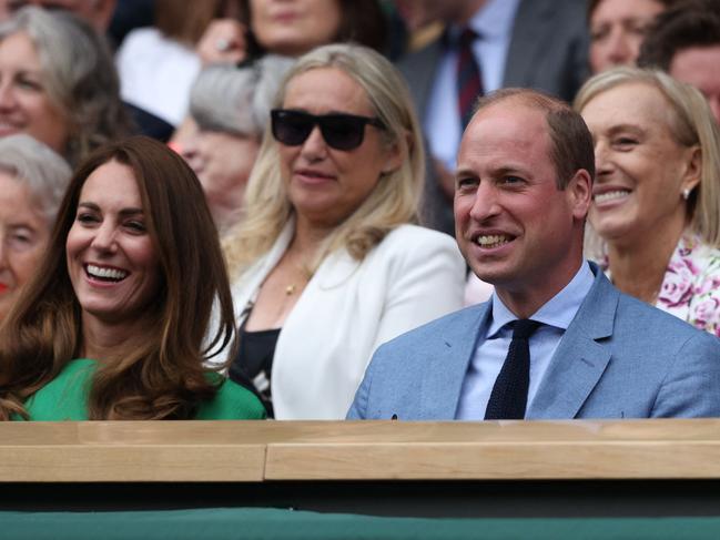 Catherine, Duchess of Cambridge, who came out of isolation for the Ash Barty match, with Prince William, Duke of Cambridge, in the Royal box at Wimbledon. Picture: AFP