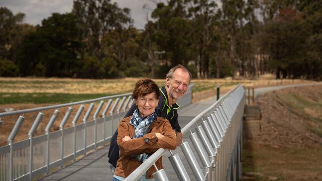 Stephanie Toole from Mount Horrocks wines and Allan Mayfield on the $380,000 extension of the Riesling Trail that takes the popular tourist route right through from Auburn to Riverton. Picture: Brad Fleet