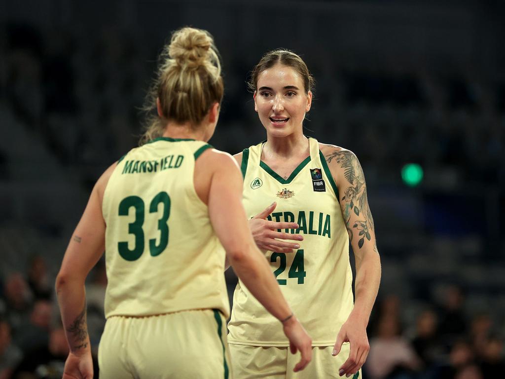 Australia’s Anneli Maley reacts during the 3x3 game against China. Picture: Kelly Defina/Getty Images