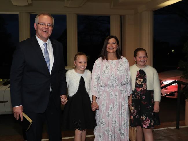 Scott Morrison and his family arriving at Government House, Canberra. Picture: Kym Smith