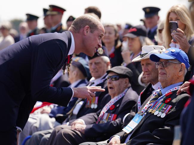 The Prince of Wales greets the veterans at the Government of Canada ceremony to mark the 80th anniversary of D-Day, at Juno Beach. Picture: Getty Images