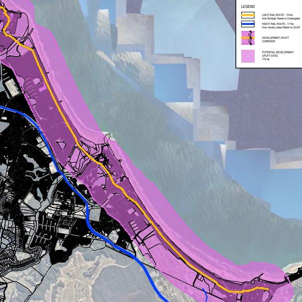 The current preferred options for light and heavy rail heading south on the Gold Coast to the airport.