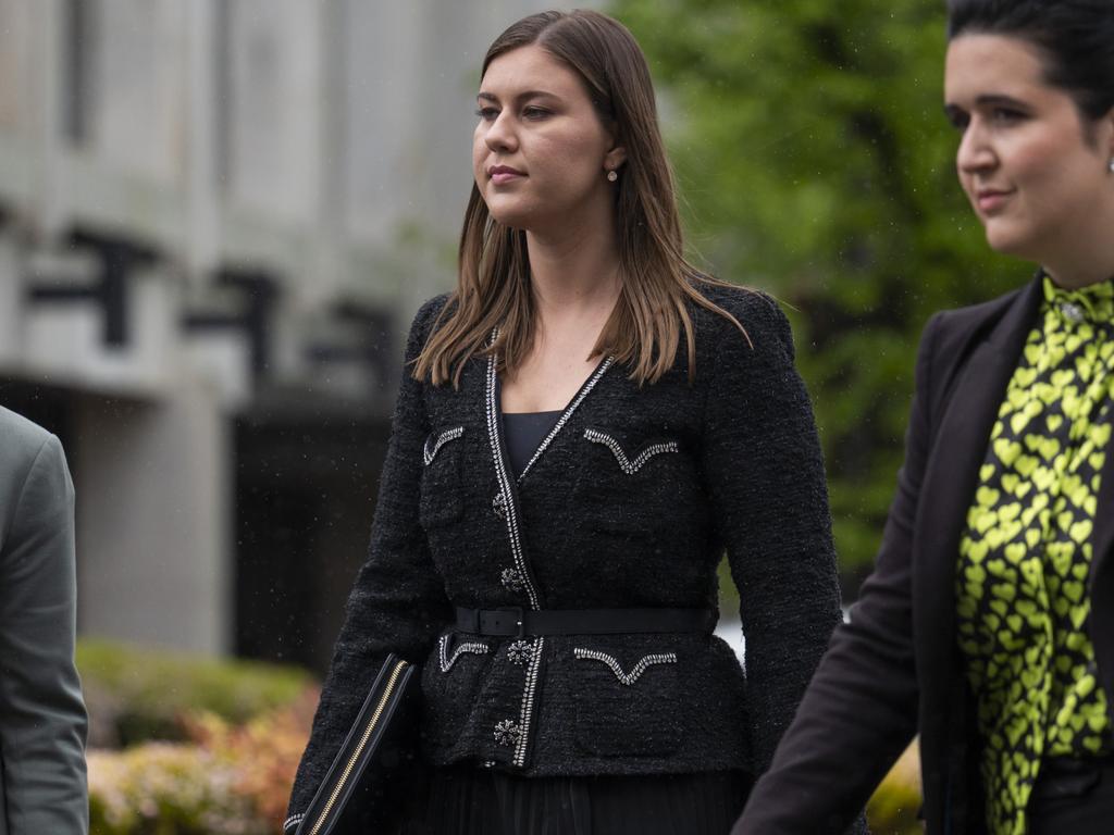 Brittany Higgins arrives to give evidence in front of an ACT Supreme Court jury on the third day of the trial. Picture: Martin Ollman/Getty Images