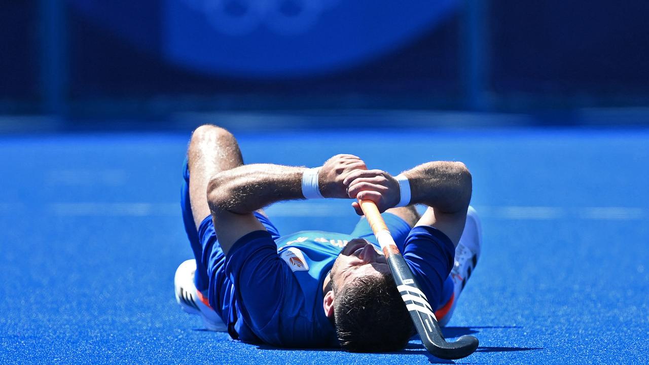 Netherlands' Robbert Kemperman reacts after missing his shot during the penalty shootout. AFP