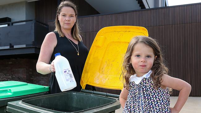 Lauren Busch, with daughter Estelle, is concerned about the rising cost of waste collection in Pascoe Vale South. Picture: Ian Currie