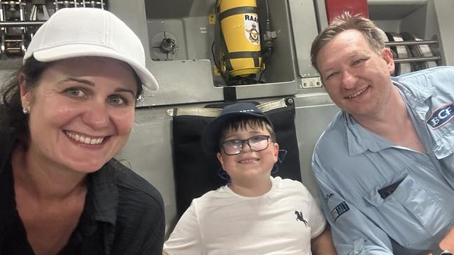 Mum Kelli Harvey, dad Mischa King and son Ethan on Royal Australian Air Force's Boeing C17A Globemaster III. Picture: Supplied