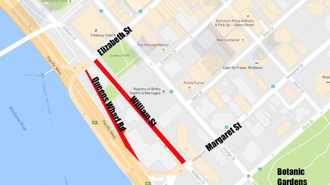 William St and Queens Wharf Rd will be closed to make way for Brisbane's new casino development. Picture: GOOGLE MAPS