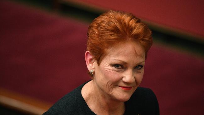 One Nation leader Senator Pauline Hanson leaves after speaking on the government's personal tax cuts in the Senate chamber at Parliament House in Canberra, Wednesday, June 20, 2018. (AAP Image/Mick Tsikas) NO ARCHIVING