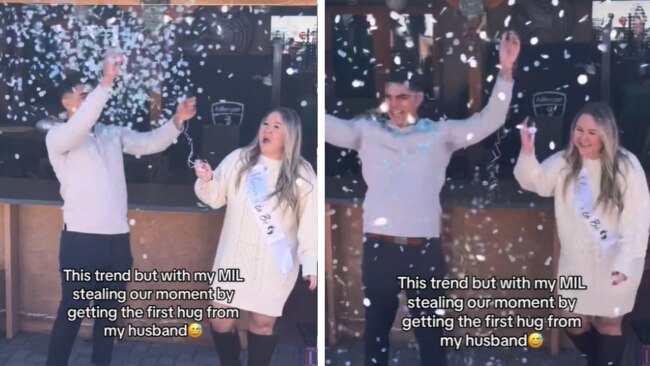 Couple celebrate at their gender reveal. Source: TikTok.