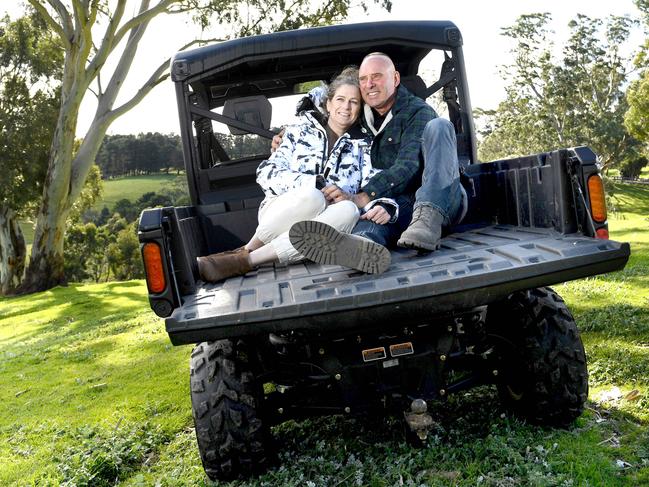 BRAIN CANCER TRIAL - Peter Cutting with his wife Liz at their Cherry Gardens property. Peter has glioblastoma. Picture: Tricia Watkinson